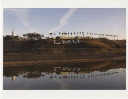 Loyola Marymount University campus, "LMU" logo on the bluff