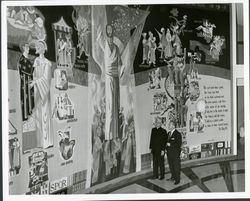 President Charles Casassa and artist Millard Sheets with Loyola Marymount Tapestry