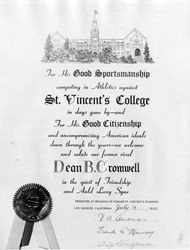 Honorary certificate presented to Dean B. Cromwell