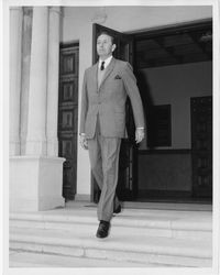 Paul Henried outside of Sacred Heart Chapel