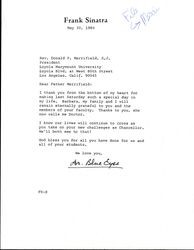 Letter from Frank Sinatra to President Donald P. Merrifield, S.J., 1984