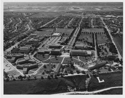 Aerial view of campus logo "L" on hillside, Loyola University of Los Angeles