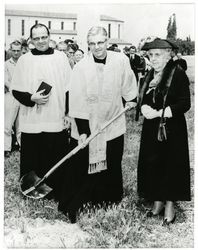 Charles Casassa, S.J., and Karl Von der Ahe, S.J., breaking ground for Desmond Hall