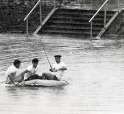 Fishing in Sunken Garden after rain