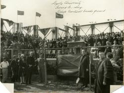 Bishop John Cantwell, Harry Culver, Archbishop Edward Hanna, and Joe Scott at Loyola University of Los Angeles ground breaking ceremony