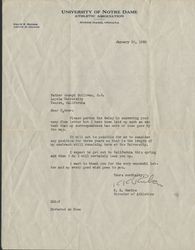 Knute K. Rockne letter to President Joseph Sullivan, S.J