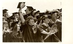 Students cheering at Loyola Marymount University commencement, 1982