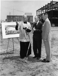 Seaver Science Hall ground breaking ceremony with Charles S. Casassa, Frank R. Seaver, and Fritz B. Burns