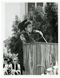 Irma Brown speaking at commencement