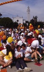 LMU Special Games, sitting under balloon arch in Sunken Garden