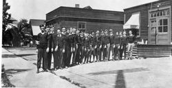 Los Angeles College students in front of campus buildings