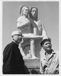 Richard Trame, S.J., and Anton Grauel in front of Seat of Wisdom