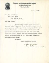 Bishop John J. Cantwell condolence letter to Mary J. Workman, 1918 March 4