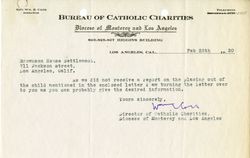 Fr. W.E. Corr letter to the Brownson House Settlement, Feb 28, 1920