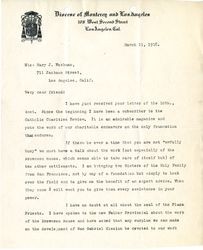 Bishop John J. Cantwell letter to Mary Julia Workman, 1918 March 11