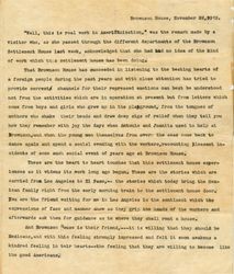 Memo extolling the work of Brownson Settlement House, November 22, 1919