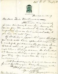 Fr. Joseph Glass letter to Mary J. Workman, 1917 March 1