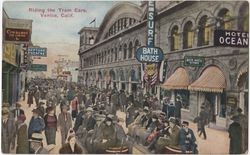 Riding the tram cars, Venice, Calif