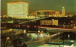 Aerial view of Los Angeles Civic Center at night