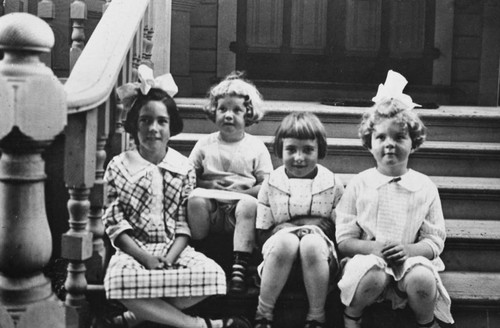 Stanley sisters, Helen and Marian and two unidentifed cousins, Tustin, ca. 1920