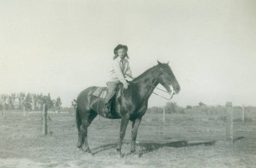 Alice Chandler riding "Old Judy"