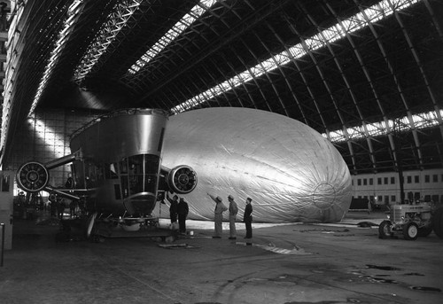 Naval Air Reserve Training Unit performing blimp inflation, Naval Air Station Santa Ana, California, November 1952