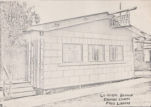 Drawing of the original La Habra Library building