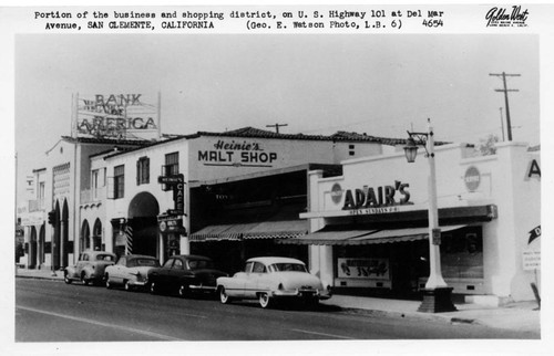 Adair's Market and Heinie's Malt shop, Highway 101 at Avenida del Mar