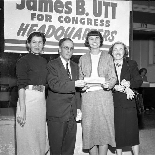 Congressman James B. (Jimmy) Utt with three campaign supporters, 1952