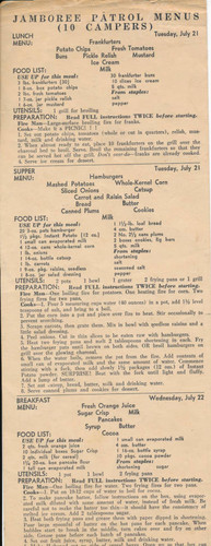 Menu from Boy Scout Jamboree in Newport Beach, CA 1953