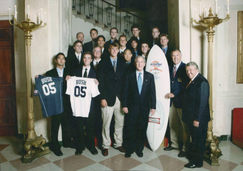 President George W. Bush with "Surf Board One"