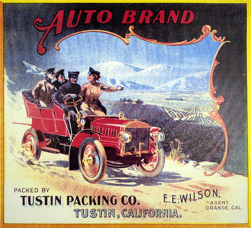 Auto Brand, Tustin Packing Company fruit crate label, ca. 1920