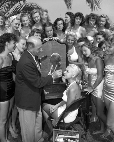 Make-up instruction, school for beauty pageant contestants, Catalina Island, June 1948