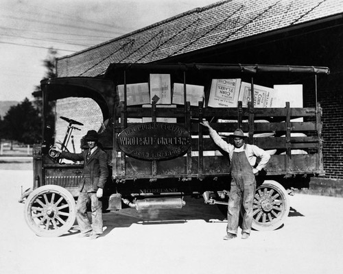 Nau-Murray Company delivery truck with a load of corn flakes, Tustin, ca. 1920