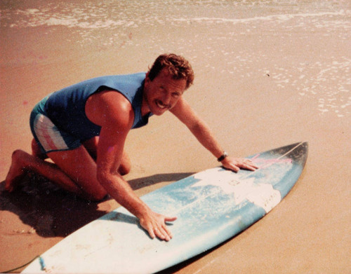 Tom "Sudz" Sizemore and his board on Salt Creek Beach