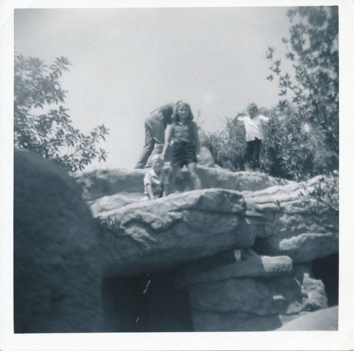 Broderick family on Tom Sawyer's Island, Disneyland, 1958