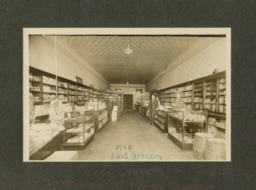 Interior view of Lee’s Grocery, Orange, ca. 1920