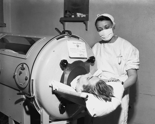 Herbert Bish in an Emerson Iron Lung, Los Alamitos, June 6, 1949