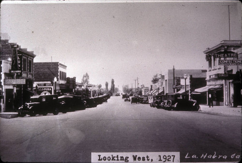 Downtown La Habra, looking west down Central Avenue, 1927