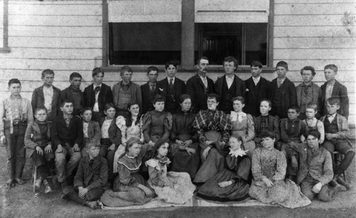 Students in front of El Modena Elementary School, ca. 1892