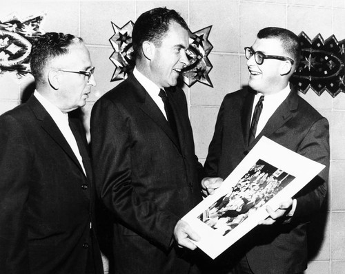 Congressman James B. Utt, Richard M. Nixon, and John Hardy, Disneyland Hotel, Anaheim, 1961