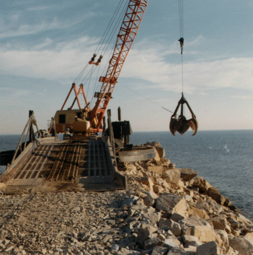 Jetty construction, Dana Point Harbor, January 1967