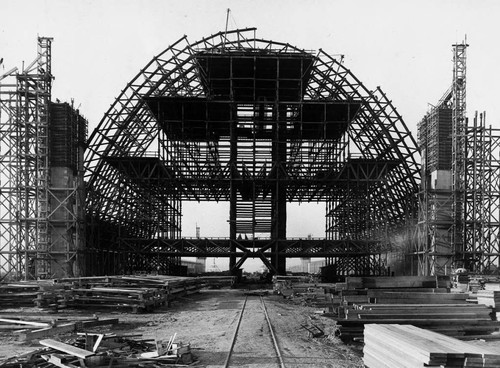 Hangar Number One under construction, Lighter Than Air (LTA) Base, Tustin, 1943