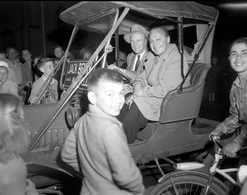 Comedian Jack Benny and Orange County Superior Court Judge Raymond H. Thompson, Anaheim's Civic Progress Week Parade, 1947