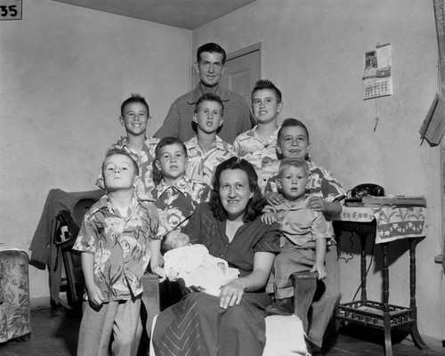 Frances Garrett and family (7 boys and 1 girl), April 21, 1953