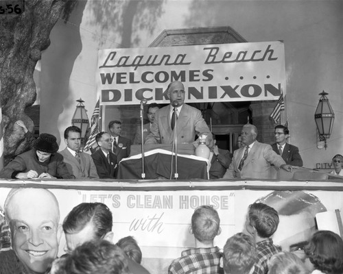 Richard M. Nixon (1913-1994) with his wife Pat Nixon (1912-1993) campaigning for Vice President in Laguna Beach, California, October 30, 1952