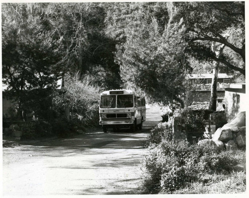 Bus service in the canyon. Minetract, Silverado, 1977