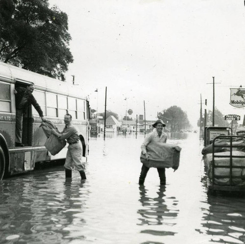 Outside post office during flood, Garden Grove