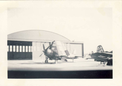 F4U-4 Corsair Marine fighter jet with wings folded, MCAS El Toro, 1947