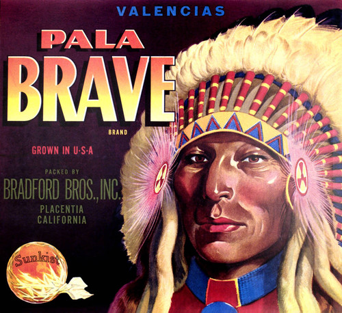 Pala Brave Sunkist Valencias, Bradford Brothers, Inc. fruit crate